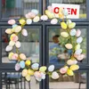 装飾花イースターエッグリースかわいいカラフルな花輪のためのホームパーティーハッピー2024日の壁のドア吊り下げ装飾小道具装飾品飾り