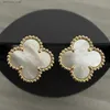 Designer Earrings For Women Charm Stud Two flowers 4/Four Leaf Clover Back Mother-of-Pearl Silver 18K Gold Plated Titanium Agate Girls Valentines Wedding Jewelry