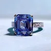 Anelli a grappolo SpringLady Luxury Argento sterling 925 10 11MM Taglio Asscher Blu grigio Tanzanite Pietra preziosa Dito per donna Uomo Gioielleria raffinata