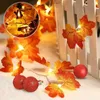 LEDストリングホームリーフストリングライトマープルの新しい秋の装飾葉ガーランドバッテリー操作屋外の休日の装飾YQ240401