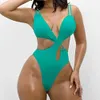 Seksi Arxipa Bikinis Kadınlar İçin Tek Parçalı Mayo Yüksek Kesik Mayo Takım Push Yukarı plaj kıyafeti Brezilya katı çapraz bandaj derin V boyun