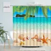 Douchegordijnen Oceaan Strand Blauwe Hemel Witte Wolken Zomer Hawaiiaanse Natuur Landschap Badgordijn Stof Badkamer Decor Met Haken