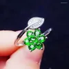 Bagues de cluster Naturel véritable vert Diopside Bague réglable Style de fleur 925 Sterling Silver 3 3mm 0.15ct 7pcs Gemstone Fine Bijoux X242293