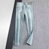 Designer men's jeans new letter light blue High street fashion pants Solid color wash jeans