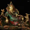Figurines décoratives tibétaines en Bronze et cuivre, incrustation de pierres précieuses Turquoise, Statue bouddhiste Elaphant Ganesh de 10 pouces