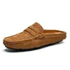 Sapatos casuais verão masculino baixo deslizamento na metade para homens de couro de alta qualidade designer italiano respirável oco para fora tamanho grande 38-46