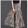 Women's Pants 2024 Printed Summer High Waist Fashion Casual Versatile Slim Fit Loose Chiffon Capris Wide Leg Long Pant Skirt