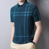 Polos pour hommes T-shirt d'été à manches courtes rayure décontracté col rabattu ample Polo Plaid caractère bouton hauts à la mode