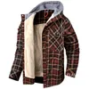 Men Winter Plaid Shirts Coats Hooded Fleece Jackets Harajuku Lg Sleeonve LoosCae sual Shirts Jackets European Style Size S-2XL240401