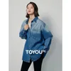 TOYOUTH Spring Boyfriend Style Women Gradient Color Jeans Coat Long Sleeve Loose Blouse Shirt Outerwear Jacket 240309