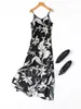 Casual Dresses Summer Dress Women 93% Natural Silk 2024 Print Flower Spaghetti Strap Camisole Maxi för