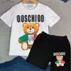 T-shirts japanska och koreanska björn humör marinen stil barn sjöman krage bomullslinne t shirt byxor 2 st sommarkläder set pojkar flickor kostym