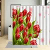 Rideaux de douche Printemps Fleurs colorées Rideau Plante Tulipe Papillon Motif Écrans de salle de bain imperméable avec crochet polyester lavable