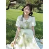 Work Dresses Women Two-piece Suit With Button-down Asymmetrical Top Printed Skirt Temperament Short-sleeved Doll Collar Small And Fresh