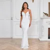 Dames witte pailletten feest maxi-jurk sexy riem lange avond 240401