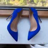 Dr Chaussures Tikicup Solid Royal Blue Femmes Curl Coup Flock Toe Pointy Toe High Heel Chaussures 8cm 10cm 12cm Elegant Faux Suede Stietto Pumps G3UH #