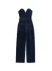 Nlzgmsj TRAF Denim Jumpsuit For Women Strapless Sleeveless High Waist Solid Wide Leg Pants Female Clothes Streetwear 240326