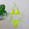 Yisiman 24 nuevo bikini de traje de baño con correa sexy con bolso triangular con brillo amarillo fluorescente