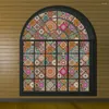 Raamstickers Privacy Film Glas-in-lood Mat Gekleurde Vintage Bloem Statisch vastklampen voor huisdecoratie