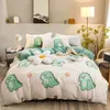 YanYangTian Cartoon Patroon 4 Stuk Vlakke Plaat Dekbedovertrek Kussensloop Familie Bed Kinderen Beddengoed Set 240329