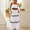 Work Dresses Holiday Skirt Sets Wave Stripe Print Sleeveless Sexy Two Piece Set 2024 Summer Strap Crop Tops Skirts Beach Party Dress Suit