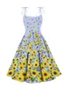 Lässige Kleider Tonval 1950er Jahre Party für Frauen Blumendruck Vintage Kleid 2024 Sommer Strandurlaub Outfits Spaghettiträger Retro Sonnenblume