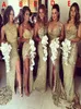 Sparkly Bling Gold Sequined Mermaid Bridesmaid Dresses Backless Slit Plus Size Maid Of The Honor Gowns Wedding Dress3295971