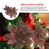 Dekoratif Çiçekler 12 PCS Noel Glitter Poinsettia Noel Çelenk Çelenk Tatil Dekorasyonu (Karanlık Kahve)