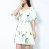 Feestjurken Colorblock-jurk voor dames V-hals Korte mouw Hoge taille Mini Vrouwelijke Koreaanse mode Kledingstijl