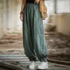 Calças femininas tie-dye bloomers mulheres vintage ramie cintura elástica 2024 primavera solta macia casual bolsos longos