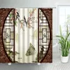 Shower Curtains Outside The Window Spring Landscape Pink Flowers Green Plants Asian Chinese Style Decor Bathroom Curtain Hooks