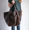 Borsa tote grande in pelle vintage fatta a mano da spiaggia, ad alta capacità, con cerniera, borsa multifunzionale da donna a spalla solida 240326