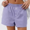 Damen-Shorts, bequem, Lounge-Streifen, kariert, elastische Taille, unten, Sommer, lässig, Streetwear, modisch, locker, weites Bein, Boyshorts, Hosen