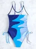 Trekkoord Badpak Een Stuk Gedrukt Badmode Vrouwen Strape Zwemmers Badpak Vrouwelijke Zwemmen Beachwear Bodysuit 240401