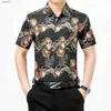 メンズプラスティーポロスメンズフラワーズシャツトップ2022夏のアイスシルク印刷服男性花柄のドレスシャツYQ240401