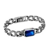 Ketting S925 Sterling Zilver Retro Armband met Heren Tangcao Patroon Ketting Blauwe Kristallen Edelsteen Heren Paar Party Gift Sieraden Q240401