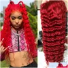 Synthetic Wigs Red Lace Frontal Wig Curly Human Hair Deep Wave 13X4 Transparent Front For Black Women Pre Plucked Drop Delivery Produc Dh7No