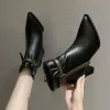 Boots Pointy Boot Women Shoes Autumn Zipper Winter Footwear Bootswomen Pointe Elegant High Heel Ankel 2023 Pu Leather Rock Rubber