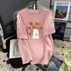 saf pamuk komik karikatür baskı tişört harajuku büyük boy grafik kadınlar kawaii pembe üstler yaz gündelik y2k tshirts hipster üst 240401