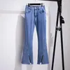 Jeans da donna 5XL 6XL 7XL Pantaloni svasati da cowboy con perline moda primavera estate Pantaloni denim vintage casual a vita alta femminile