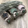 Braccialetti saldati Quarzi rosa naturali Cristallo Avventurina Agate Bracciale a stella lunare Bracciale in pietra regolabile Gioielli vintage della Boemia