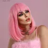 Synthetische pruiken NAMM Korte Rechte roze pruik voor vrouw Daily Party Cosplay Lolita Wig Natural Synthetic Bob Pruik met pony hittebestendige vezel Y240401