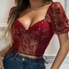 Débardeurs pour femmes Boutique Style Dentelle Corset Top Sexy Sortie Hauts Pour Femmes Bandeau Papillon Fleur Broderie Tirm Semi