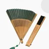 Dekorativa figurer Lång bambu ben handfläkt handgjorda orientaliska vintage stil som hålls fällbara fans silkes hantverk för kvinnor ladys