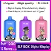 Puff 12000 Elf Box 12000 Puffle jetable Vape E Cigarette Affichage numérique 12k Pouffle 12K Vapes 25 ml Cartouche de gousse préfabillée 12 saveurs Enregistrement de vapeur rechargeable