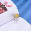 Anillos de racimo encantador lanzadera 925 anillo de aguja de plata esterlina circón amarillo hueco para mujeres fiesta compromiso regalo único