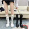 Boots New Winter Gothic Shoes Tall Boots Leather Cross Lace Up Women Fashion Platform Botas Mujer Rider Boots Elegant Slim Fit Boots