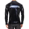 Bras Sets 7XL Plus Size Mens Shiny Patent Leather Shirts High Elastic Long Sleeve Soft V-neck Tees Male Casual Streetwear T-shirts