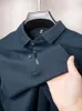 High End Brand Ice Silk Seamless Mens Long Sleeved Business Polo Shirt Fashionable Print Casual Spring and Autumn T-Shirt 240329