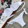 Women's Swimwear Bikini Solid Shoulder Strap Bikini Set White Push Up Bikini Swimsuit Bandeau Brazilian Swimsuit Bath Set Maillot De Bain J240330